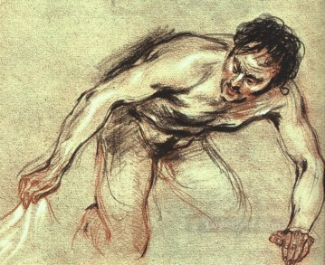  rococó - Arrodillado Desnudo Masculino Rococó Jean Antoine Watteau